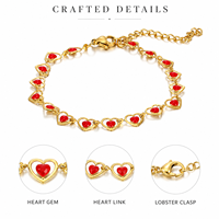 Bracelet en acier inoxydable à maillons en forme de cœur, chaîne en zircon rouge, bijoux de poignet unisexe, vacances à la plage, fête