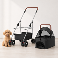 Cochecito para Mascotas 2 en 1 Desmontable e Impermeable, Plegable con una Mano, Carrito de Viaje para Perros y Gatos, Mango Ajustable, Ruedas con Amortiguación