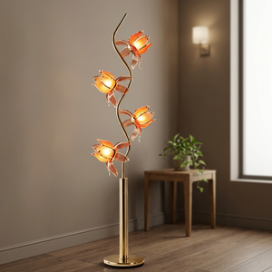 Lampe sur pied en forme de fleur unique, design Lotus à 4 lumières, base dorée, décoration artistique, éclairage d'intérieur - Product Image 1