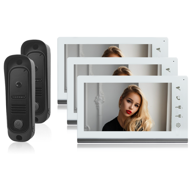 Multi-Kits Video Door Phone System 3pcs 7 Inch Screen and 2 Camera Doorbell Intercom Unlock Night Vision for Villa Apartment