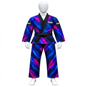 Kimono BJJ SHH avec imprimé néon éclair, uniforme de Jiu-Jitsu unisexe pour adultes avec ceinture noire, impression par transfert par sublimation - Product Image 1