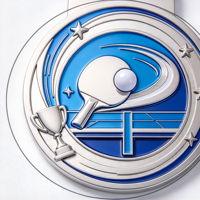 Médaille personnalisée de tennis de table en émail argenté et bleu, avec relief 3D de raquette et balle, trophée étoile pour le championnat
