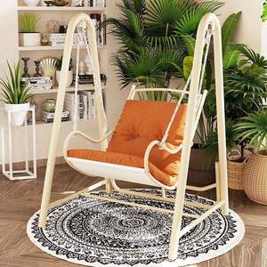 Balançoire de jardin extérieure double en métal avec coussins pour balcon et cour - Product Image 1