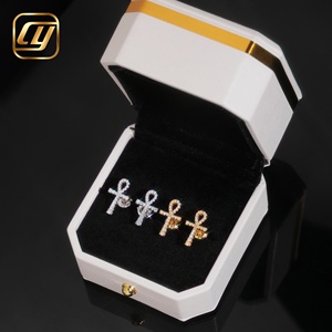 Boucles d'oreilles en argent S925 avec moissanite, motif Ankh Clé de Vie, micro-pavées de diamants, croix égyptienne, bijoux d'oreille, vente en gros - Product Image 3