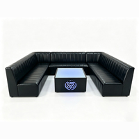 Conjunto de Sofás en Forma de U de Cuero PU Negro para Discoteca, Muebles Comerciales para Salón VIP con Luz LED, Mesa de Centro con Logotipo para Bar KTV