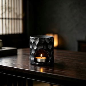 Brûleur d'encens simple noir pour bougies chauffe-plat, forme ronde, pour intérieur - Product Image 6