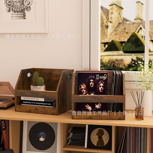 Wooden Retro Vinyl <b>Record</b> Storage Box Rectangle <b>Standing</b> Type For Cd Album Poster Home Desktop Display Study Room - Product Image 5