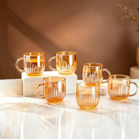 Set Enam Gelas Kaca Gaya Zunni 280ml dengan Desain Vertikal Tiup Manual dalam Warna Bening dan Amber untuk Bar Rumah & Hadiah