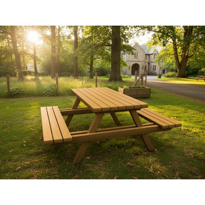 Durable Rustic Wooden Picnic <b>Table</b> 1.65m <b>Brown</b>/Green Galvanized Forest Dining <b>Table</b> Outdoor Furniture for Courtyard Hospital - Product Image 3