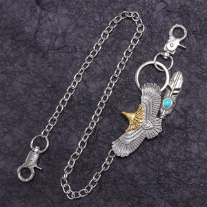 Chaîne de corps décontractée pour homme Yueli Hollow Eagle Feather en argent tibétain à double anneau, style jean - Product Image 2