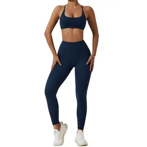 TZ8120-2 kadınlar Yoga kıyafetleri 2 parça Set egzersiz eşofman spor sutyen yüksek bel Legging aktif giyim atletik giyim seti