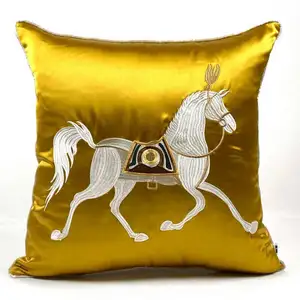 Simple modern new Chinese sofa pillow cover light luxury embroidered horse orange cushion cushion cover stallion embroidery