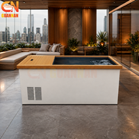 Baignoire rectangulaire à immersion froide avec refroidisseur, en acier inoxydable et bois, pour salle de sport à domicile et spa