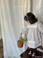 Haute qualité en gros ambre série automne bébé kaki crochet à pois mignon à la mode robe polyvalente