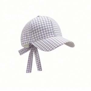 Casquette de baseball à carreaux style coréen et japonais mignon avec nœud et sangle pour femme, fille, décontractée, pour le sport, collection printemps-été - Product Image 4