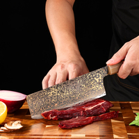 Pisau Cleaver KEENHOPE 7 Inci, Pisau Koki Baja Damascus Aichi 57 Lapis Tembaga Kuningan Jepang, Gagang Resin Serat Karbon AUS-10