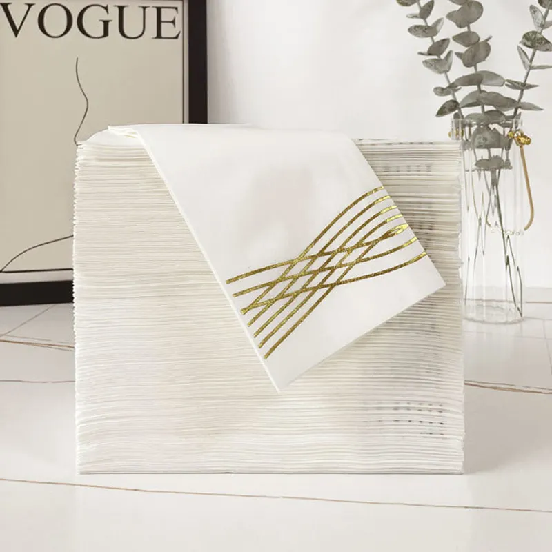 Serviettes en papier au toucher de lin blanc/couleur/noir, serviettes de table jetables pour mariage, 1/2 plis