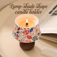 Abat-jour en céramique à motif floral vintage, bougie d'aromathérapie, support rond en bois massif pour l'éclairage d'ambiance de la chambre