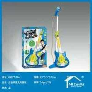 Guitar Set With Microphone String Type Electronic Musical Toy For Kids 5 To 7 Years Unisex Plastic Blue Yellow Color - Product Image 3