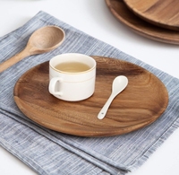 Ensemble de 4 assiettes rondes en bois faciles à nettoyer, résistantes aux chocs, idéales pour servir des collations lors de fêtes