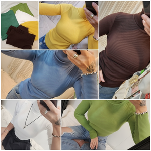 Maglione attillato a collo alto aderente in maglia Slim Fit da donna di base in 5 colori - Product Image 1