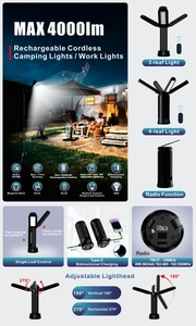 Lampe de travail à LED pour le camping en plein air avec batterie rechargeable et tête réglable Signal <span class=keywords><strong>SOS</strong></span> Appareil intelligent pour la maison Radio pliable - Product Image 4