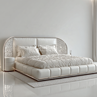 Lit contemporain King-Size avec tête de lit miroir diamantée et éclairée, mobilier de chambre moderne en bois massif personnalisé, style européen classique