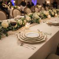 Assiettes à dîner en porcelaine festonnées avec bord doré, motif floral, service de vaisselle en céramique de style européen pour mariage, fête, restaurant, hôtel