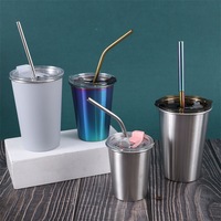 Gobelet isotherme en acier inoxydable 304 à bord roulé pour boissons froides, tasse de voyage portable avec couvercle et paille, tasse à isolation sous vide