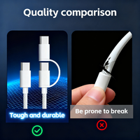 Chargeur rapide USB C tressé 2-en-1 Câble PD 60W Câble de données pour iPhone 16 15 14 13 12 11 8 7 Compatible avec ordinateur