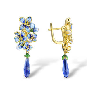 Orecchini Pendenti a Fiore Blu Placcati Oro con Cristalli e Strass, Gioielli da Festa per Donne, Stile Romantico alla Moda in Lega - Product Image 5