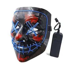 Nicro Cosplay Props Full Face PVC Wire Led Light Neon Skull Glow Party In The Dark Halloween Party Supplies Scary Mask