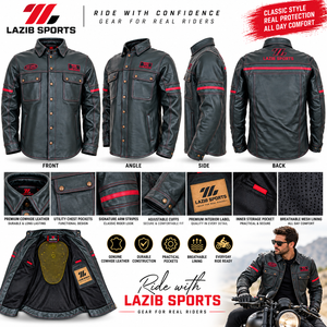 Chaquetas y Camisas Protectoras de Motocicleta de Cuero Vacuno Genuino al por Mayor Personalizadas para Motociclistas de Calle, Proveedor OEM Lazib Sports - Product Image 1