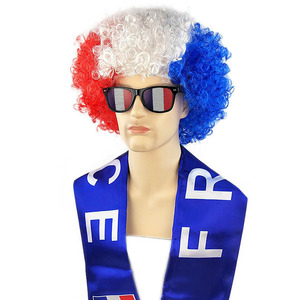 Aficionados al fútbol accesorios para la cabeza Cosplay Cheer bandera Color esponjoso corto rizado peluca sintética - Product Image 4