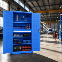 Armoire de rangement haute verrouillable pour outils de garage avec panneau perforé intérieur, 1 tiroir, casier en acier, capacité de charge de 1000 kg, idéale pour les ateliers de réparation automobile