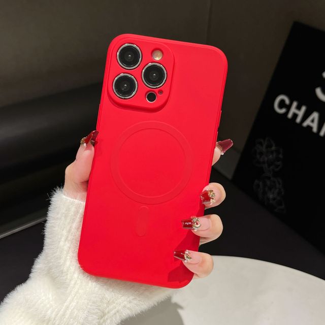 Liquid Silicone Magnetic Case for 17/16/15/14/13/12/11 Pro Max/Plus/Mini 7/8/SE/XS/XR Pure Color Wireless Charging Straight Edge