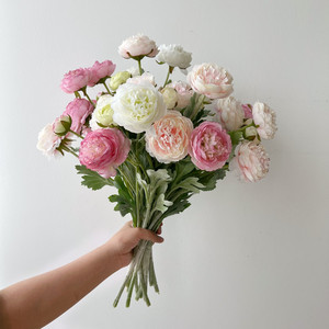 Fleurs de pivoine artificielles 60 cm en soie, décoration de mariage, rose, blanc, vert, papillon du lac de l'Ouest, accessoires de photographie en extérieur - Product Image 3