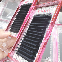 Extensions de cils individuels en velours mat foncé, effet volume, effet cachemire et vison, avec logo personnalisé, en gros, en plateaux