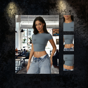 Camiseta Corta de Punto con Cuello en U Estampada para Mujer, Transpirable, de Verano, con Logotipo Personalizado, Ajustada, Informal, para Ropa Urbana - Product Image 2
