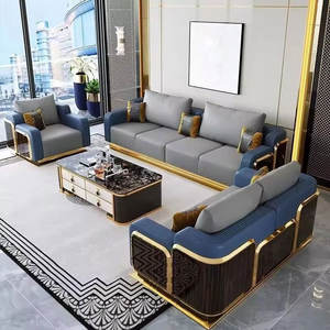 Moderne Arabische 6 Zitplaatsen Lounge Sofa Set Italiaanse Houten Bank Lederen Woonkamer Luxe Verdieping 6 Zits Sofa Set - Product Image 3