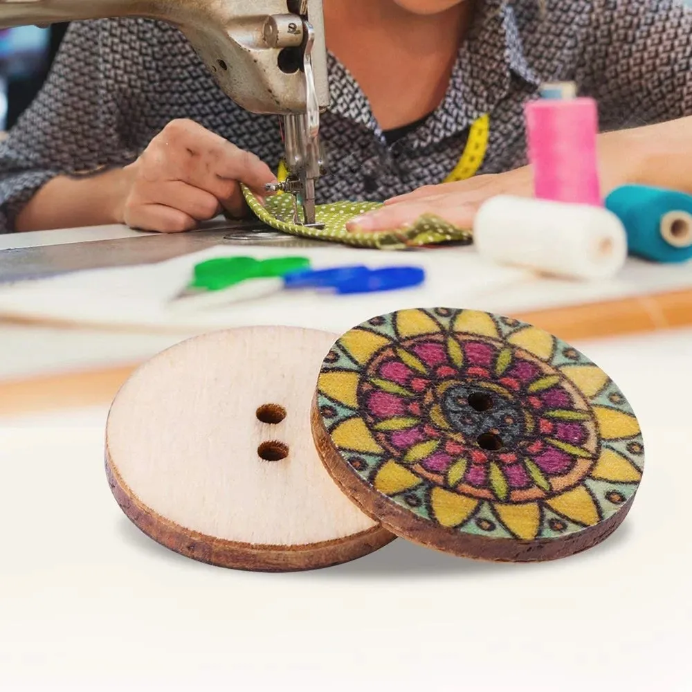 50 buah kancing kayu antik 2 lubang tombol kayu campuran untuk pakaian kancing jahit kerajinan Aksesori garmen DIY dekoratif