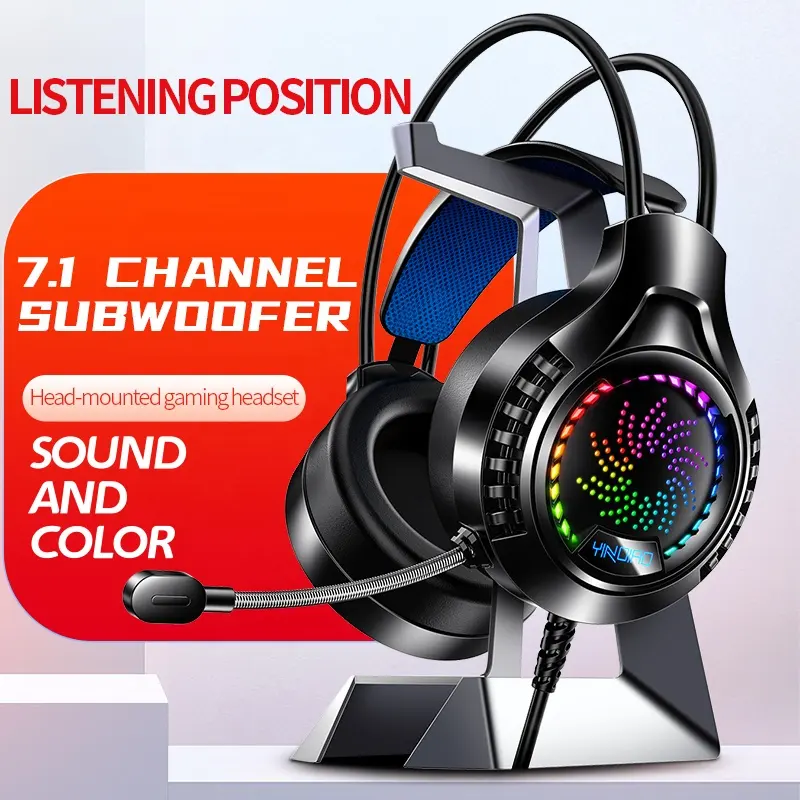 Private model Professional Q7 Wired Computer Headset With Mic HD Voice Bass Stereo Colorful Light Over USB Gaming Headphone