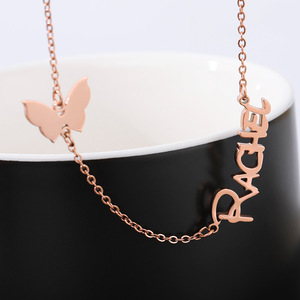 Personalisierte Schmetterlings-Halsketten mit individuellem Namen für Frauen, goldfarben, Edelstahl, Initialen-Anhänger, Namensschild, Schmetterlings-Halskette - Product Image 5