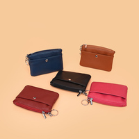 Dompet Pria Kulit Asli Dompet Wanita Mini Dua Lapis Tempat Kartu Kredit ID Dompet Koin Tas Penyimpanan Dompet Bisnis Pendek