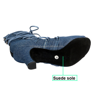 Nuevos zapatos de baile Wedopus Denim clásico azul Latino <span class=keywords><strong>Samba</strong></span> Cha zapatos de baile Tacón con cordones botas de baile de moda 6CM - Product Image 3