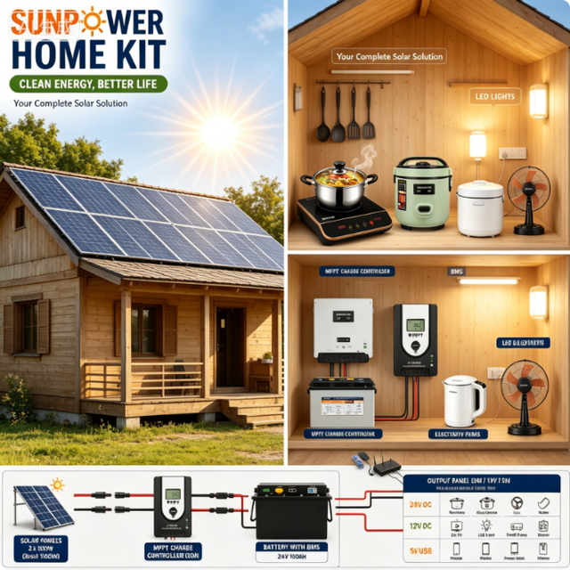 Cost-Effective 1160W 24V Solar Full Home Kit Complete DC Appliances Plug & Play Off-Grid Rural Power Wholesale Set