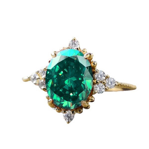 Anillo de Cóctel Q643 con Esmeralda Ovalada, Piedra Natural con Engaste de Puntas, Anillos de Compromiso de Moda para Mujer - Product Image 5