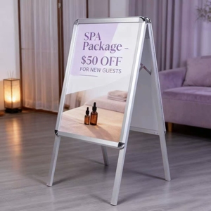 Expositor de Carteles de Doble Cara con Marco de Aluminio Plateado, Abrible con un Solo Toque, para Exhibición en Comercios, Oficinas, Exposiciones, Uso en Interiores, Letrero para Pavimento - Product Image 3