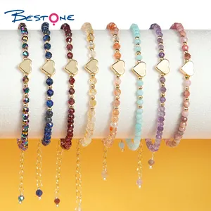 Bracelet de perles de pierres précieuses naturelles Bestone Bracelet de coeur réglable en cristal de guérison Bracelet de perles rondes à facettes de 3mm pour les femmes