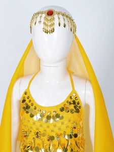 Tenue de danse du ventre pour filles de 2 à 14 ans, Costume de spectacle sur scène, haut court avec pantalon, foulard, couvre-chef, déguisement Cosplay, spectacle de danse - Product Image 3